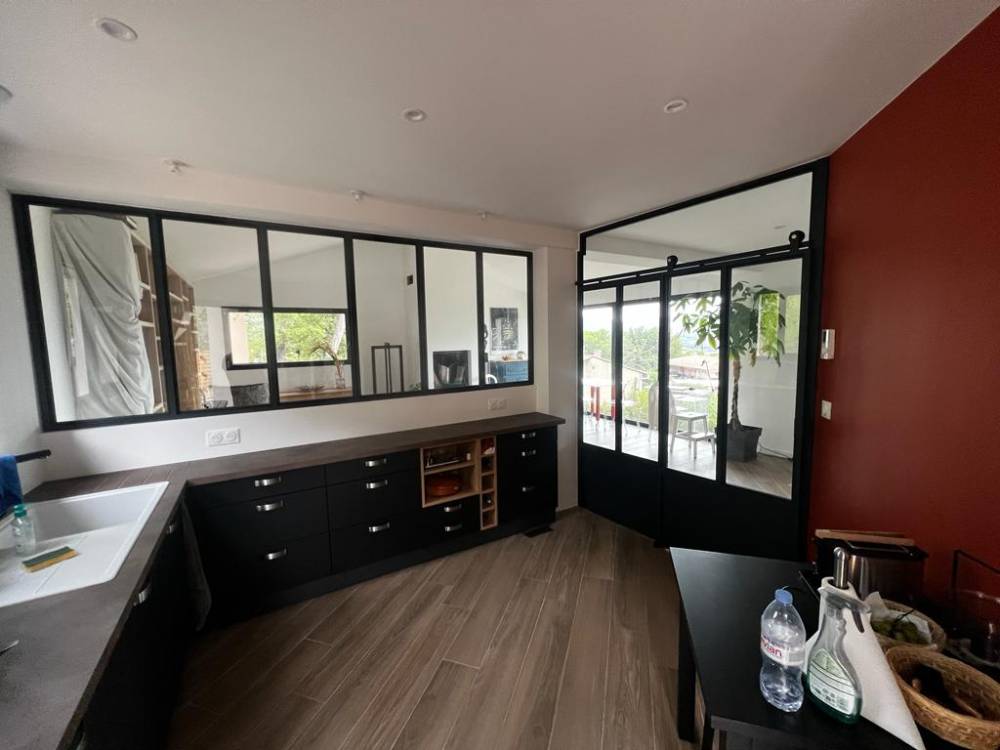 Verrière fixe + porte coulissante thermolaquées à La Roque d'Anthéron