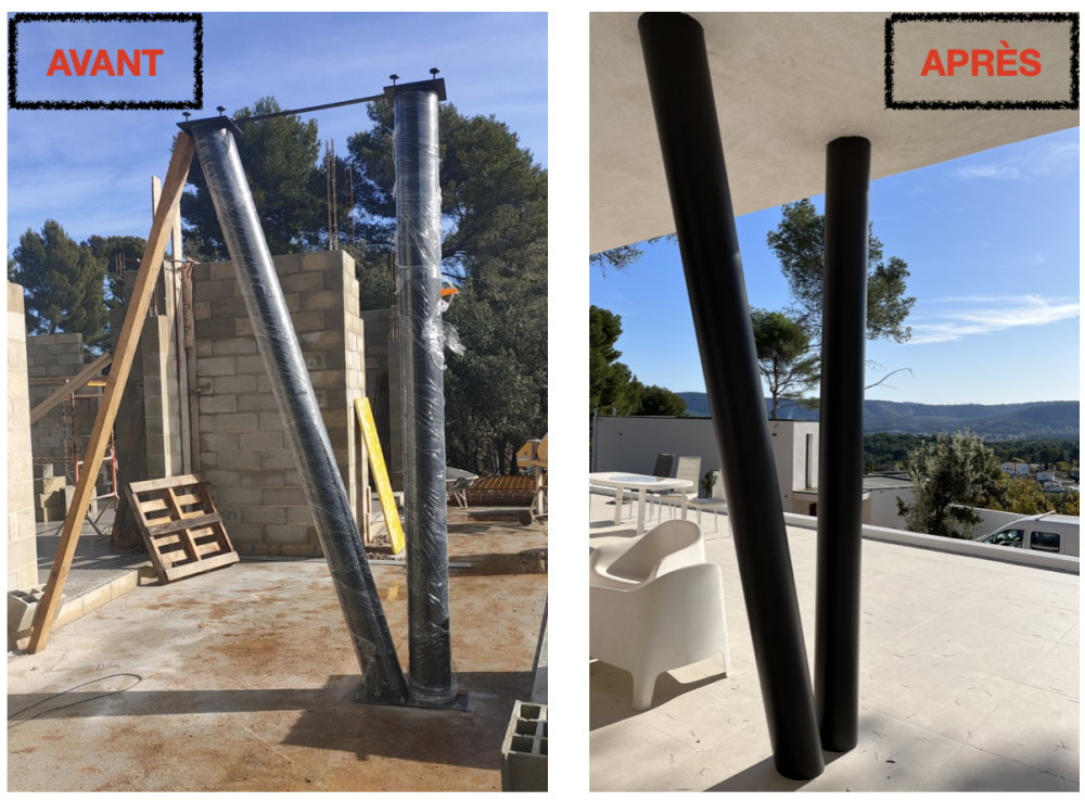 Poteaux thermolaqués sous terrasse à Marseille